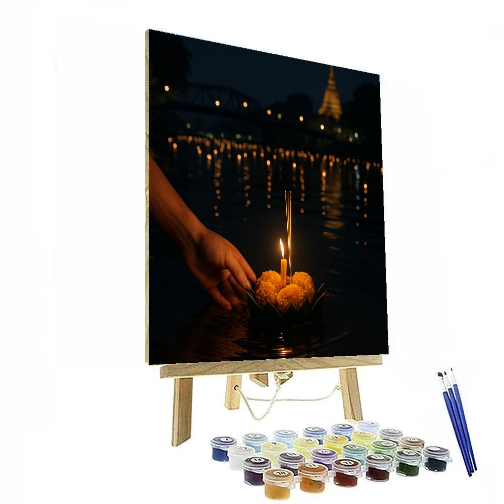 LoiKrathongCandleBoatsOnChiangMaiRiver painting number kit