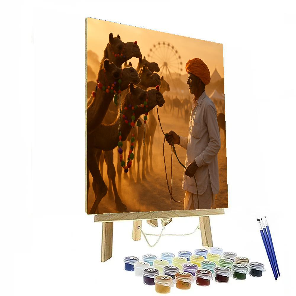 PushkarCamelFairAtSunsetInRajasthanDesert painting number kit