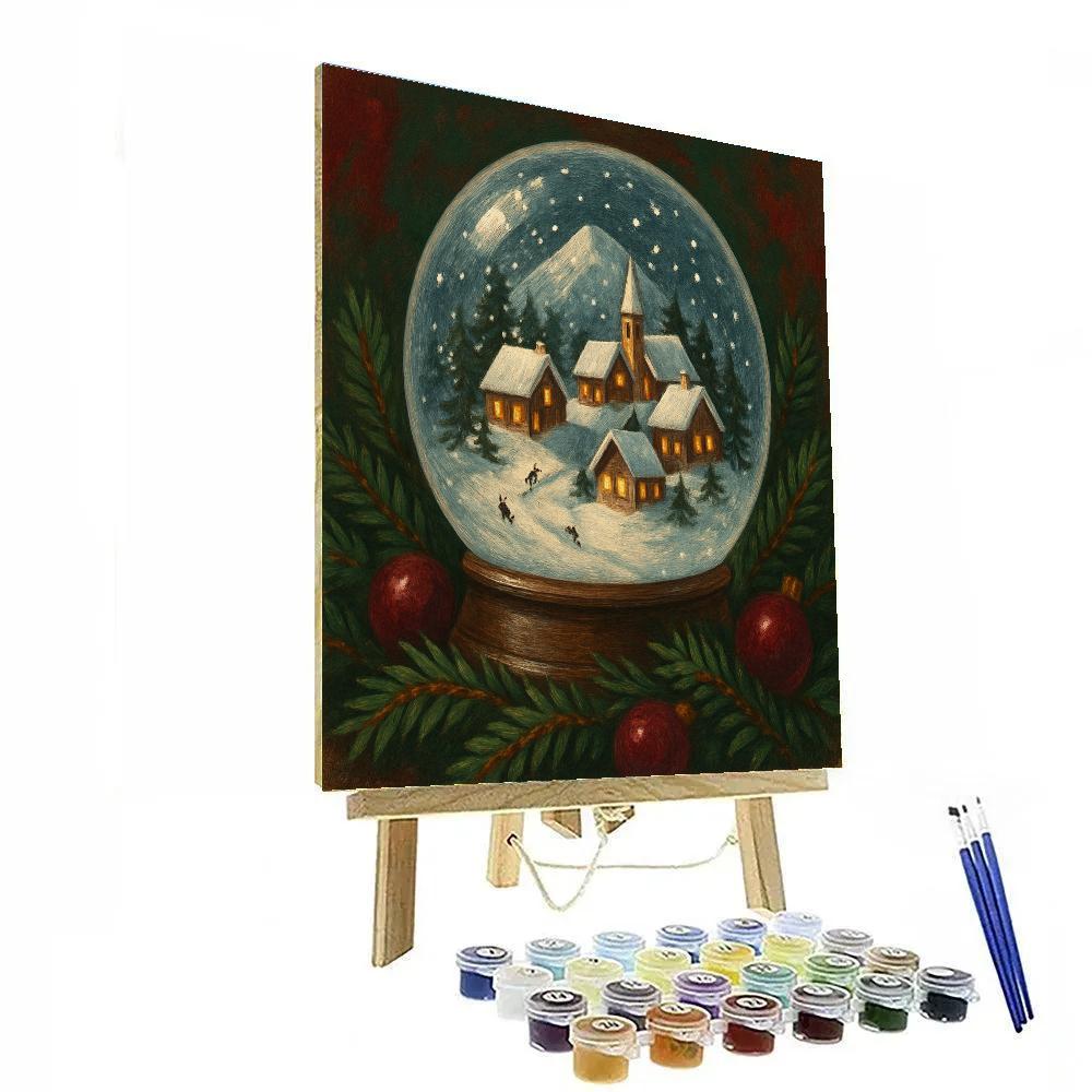 Snow Globe Mountain Village paint by numbers