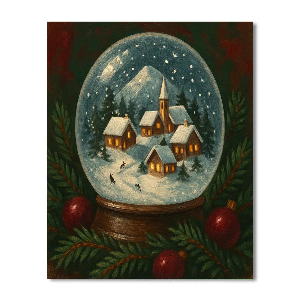 Snow Globe Mountain Village paint by numbers