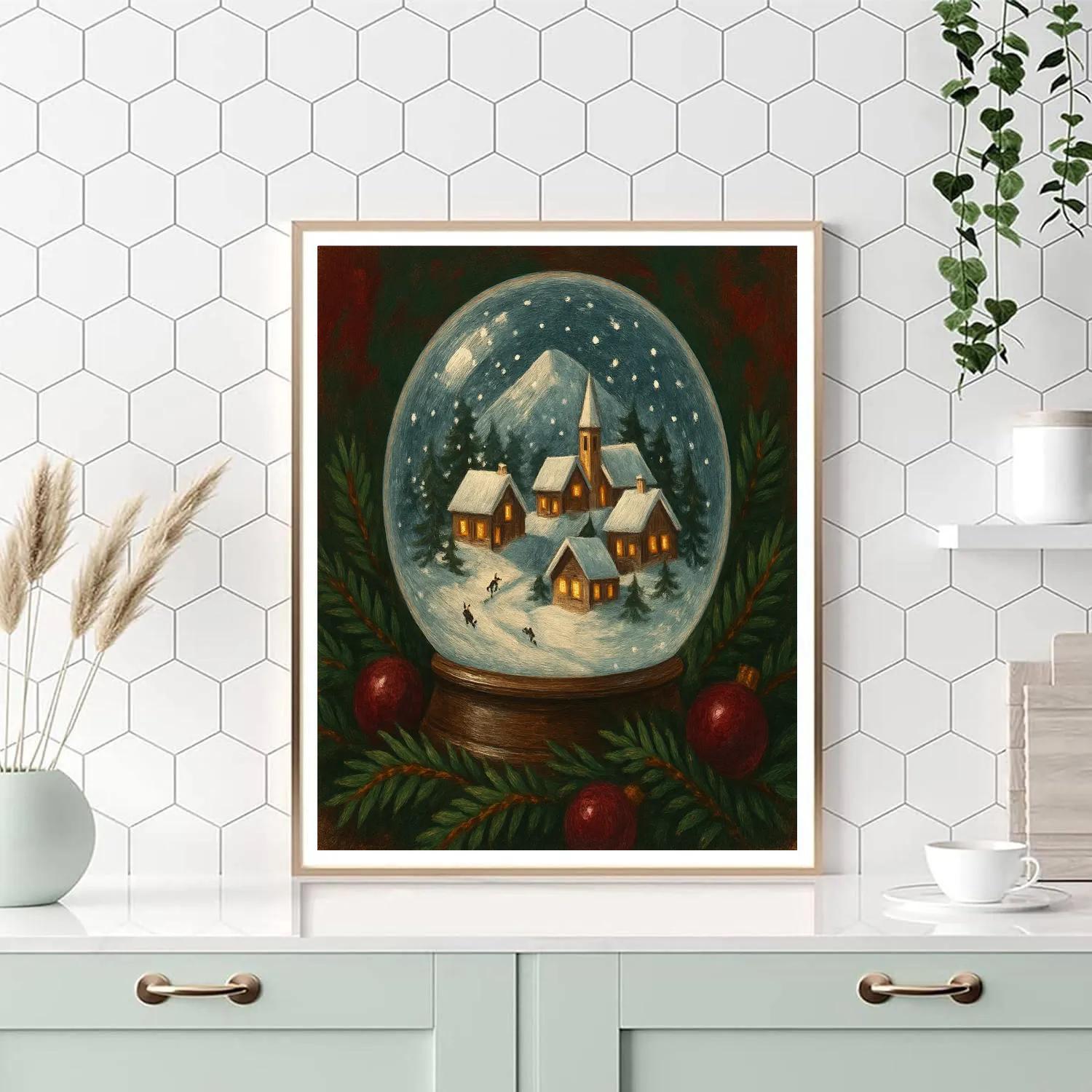 Snow Globe Mountain Village paint by numbers