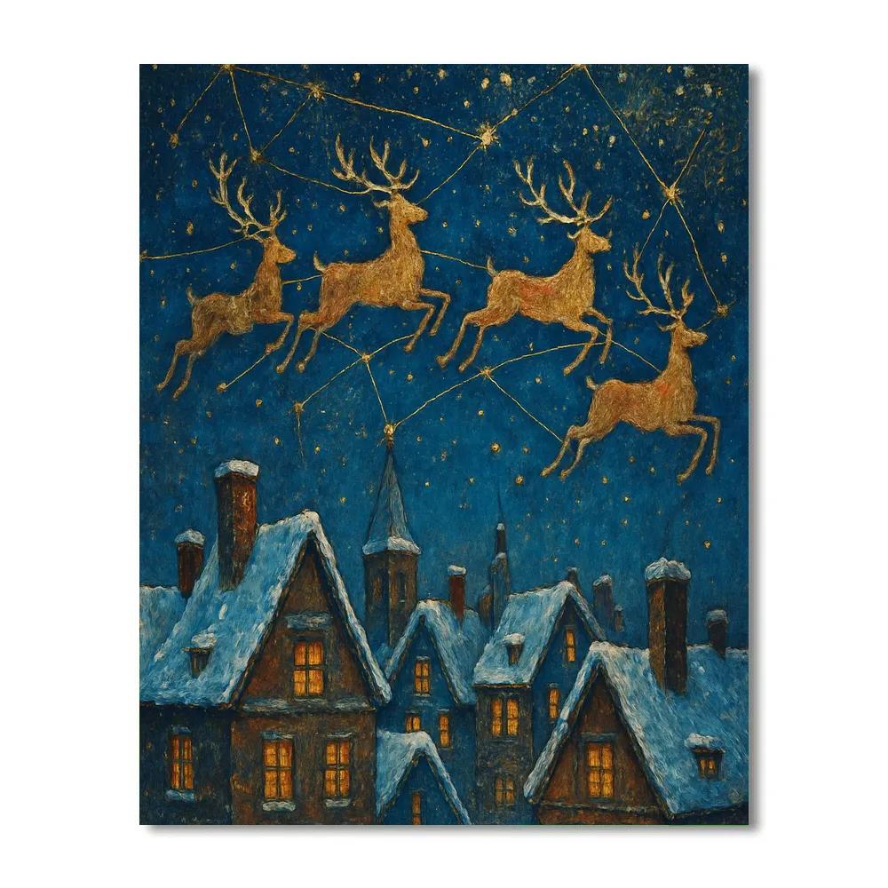 Reindeer Over Rooftop Constellations Numbered painting kits