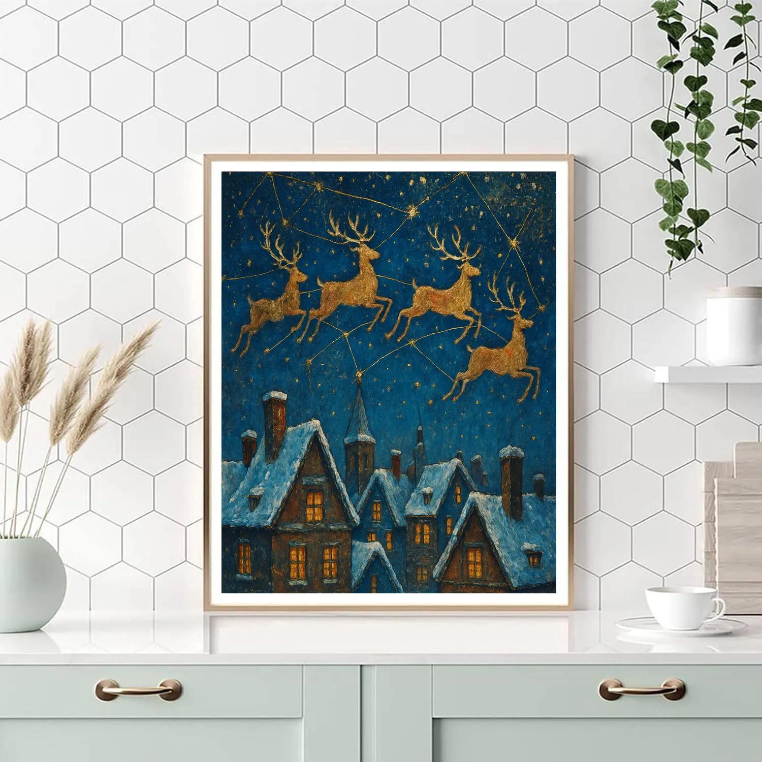 Reindeer Over Rooftop Constellations Numbered painting kits