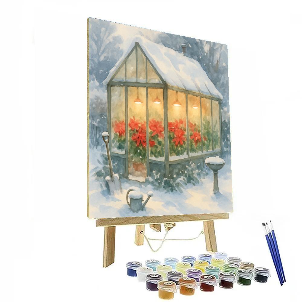 Greenhouse Of Winter Poinsettias painting number kit