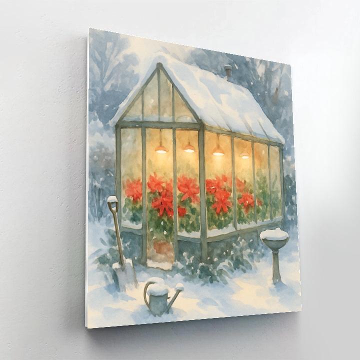 Greenhouse Of Winter Poinsettias painting number kit
