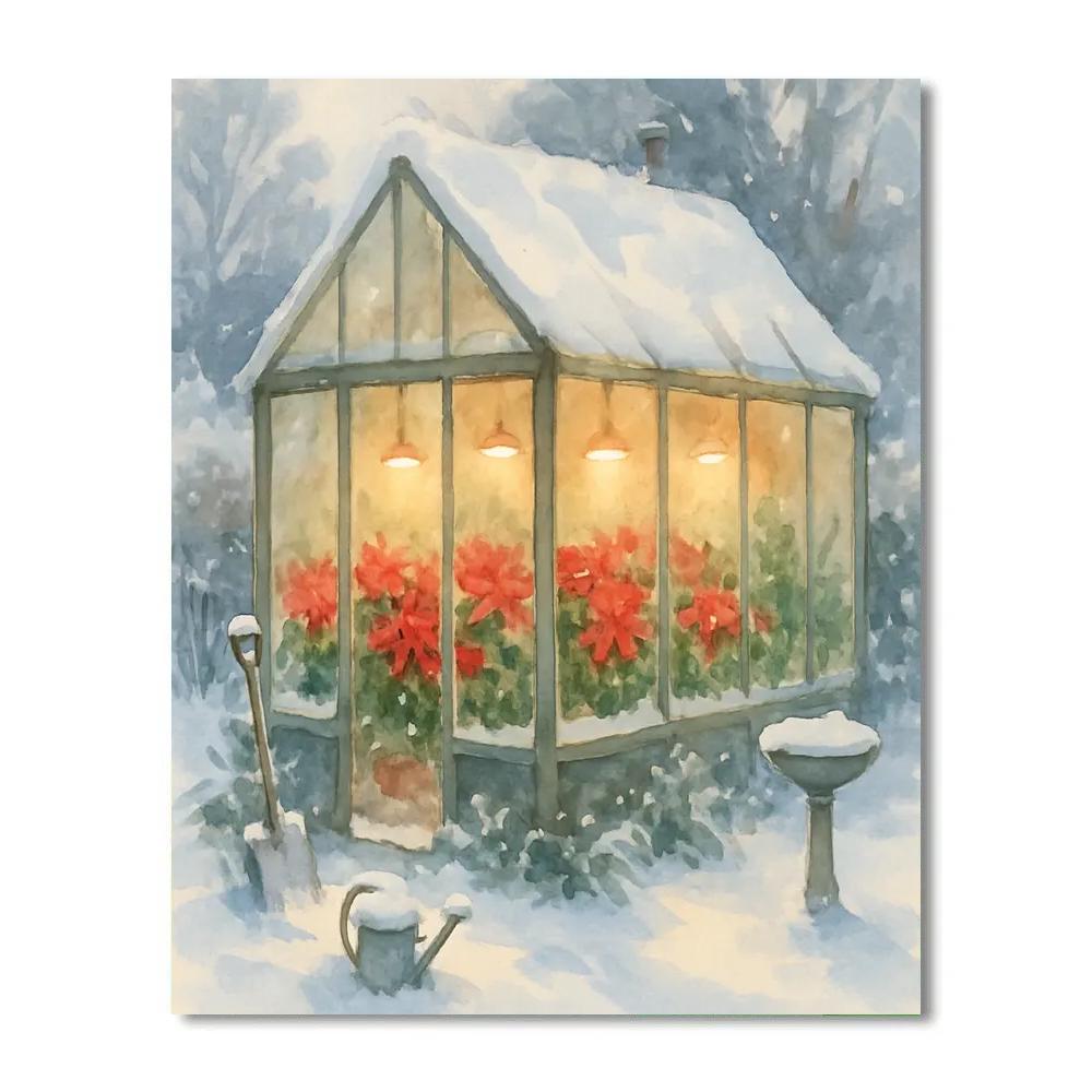 Greenhouse Of Winter Poinsettias painting number kit