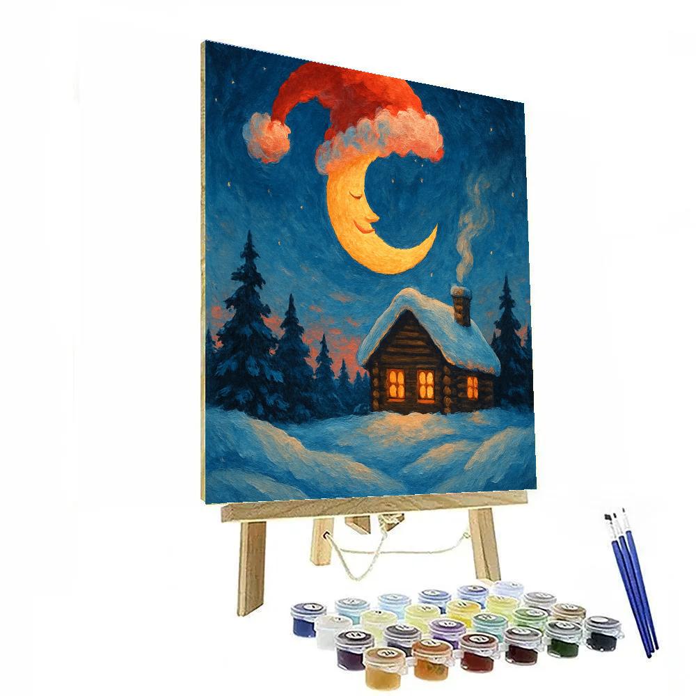 Santa Hat Moon Over Cabin paint by color
