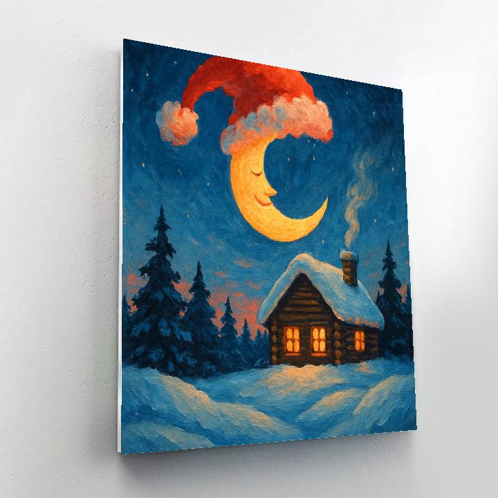 Santa Hat Moon Over Cabin paint by color
