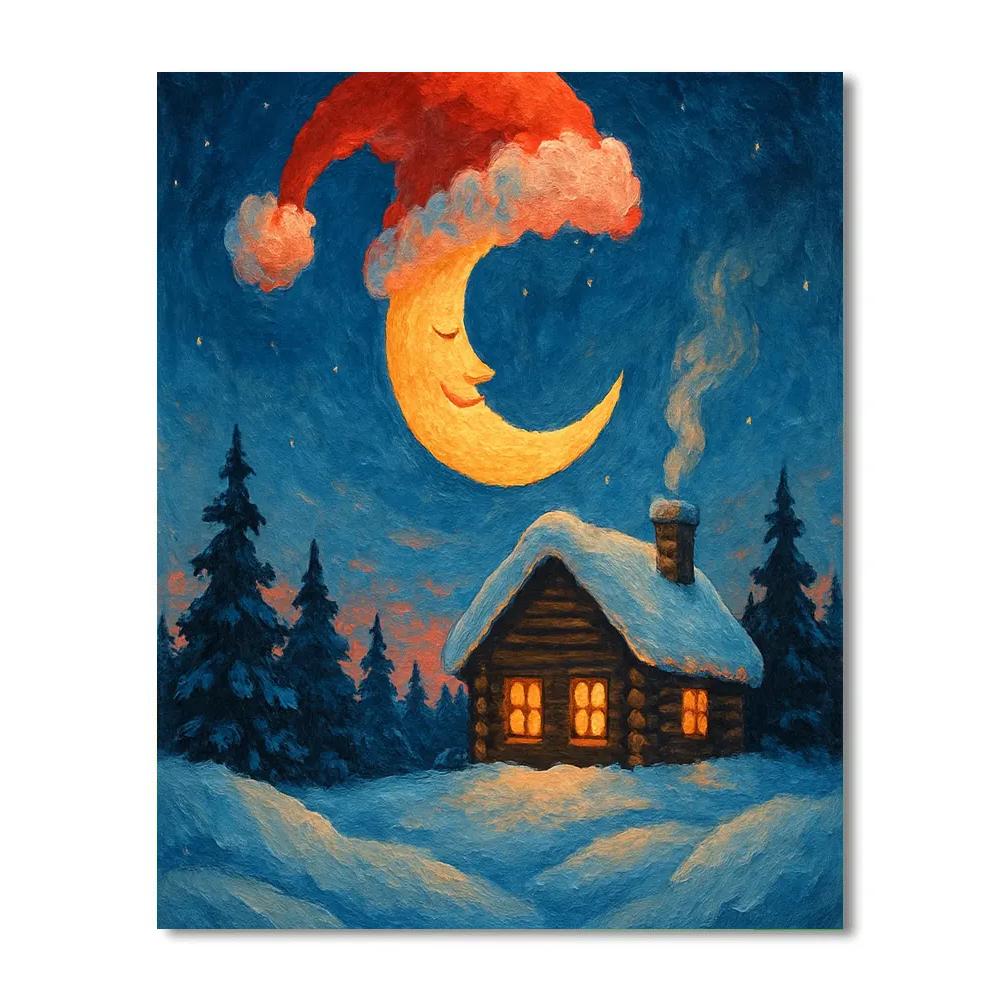 Santa Hat Moon Over Cabin paint by color