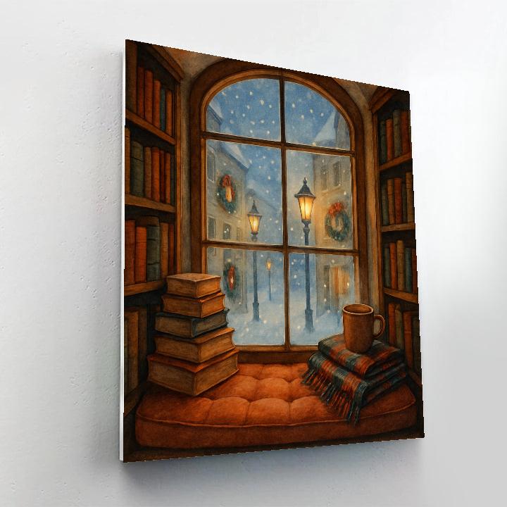 Snowy Library Window Nook paint by number
