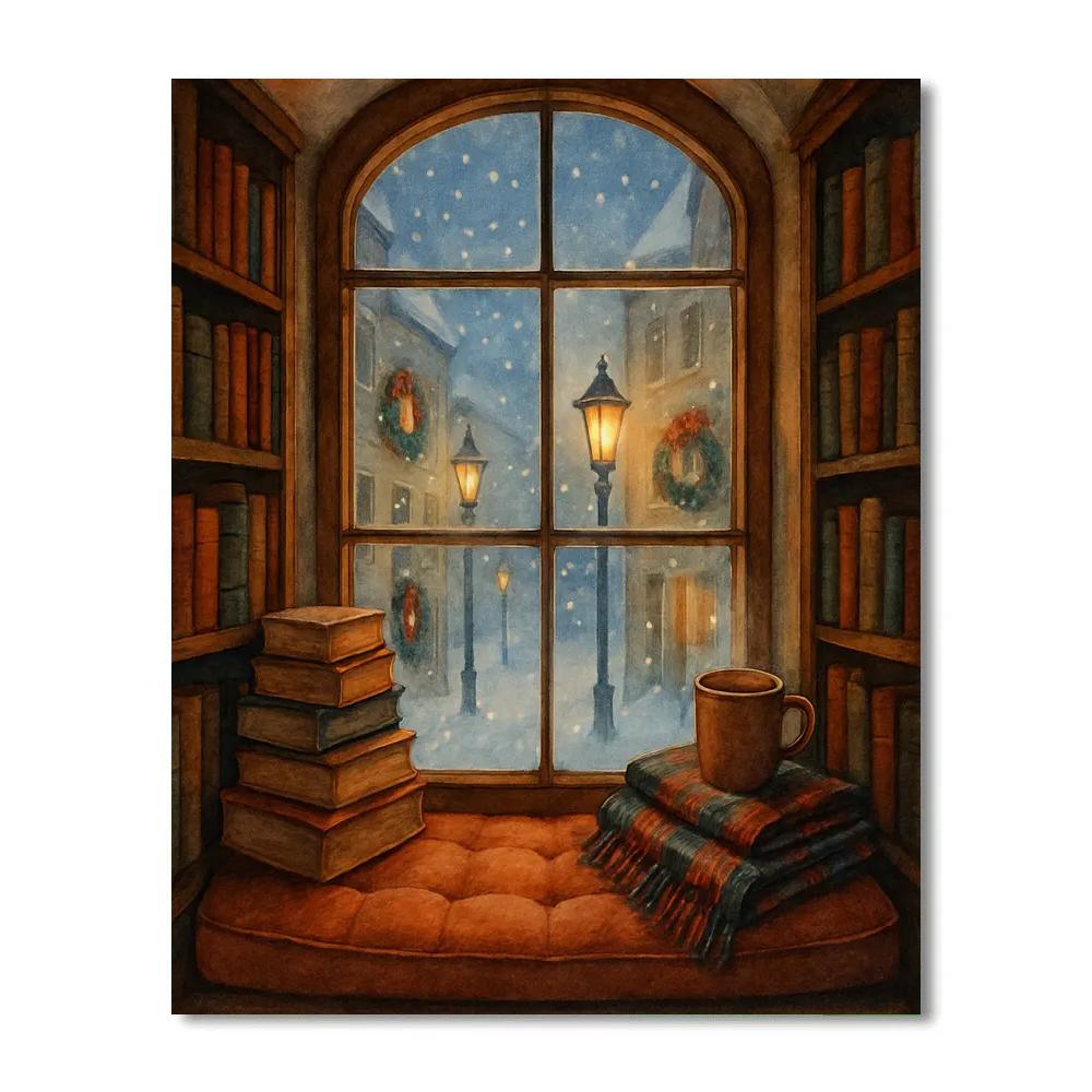 Snowy Library Window Nook paint by number