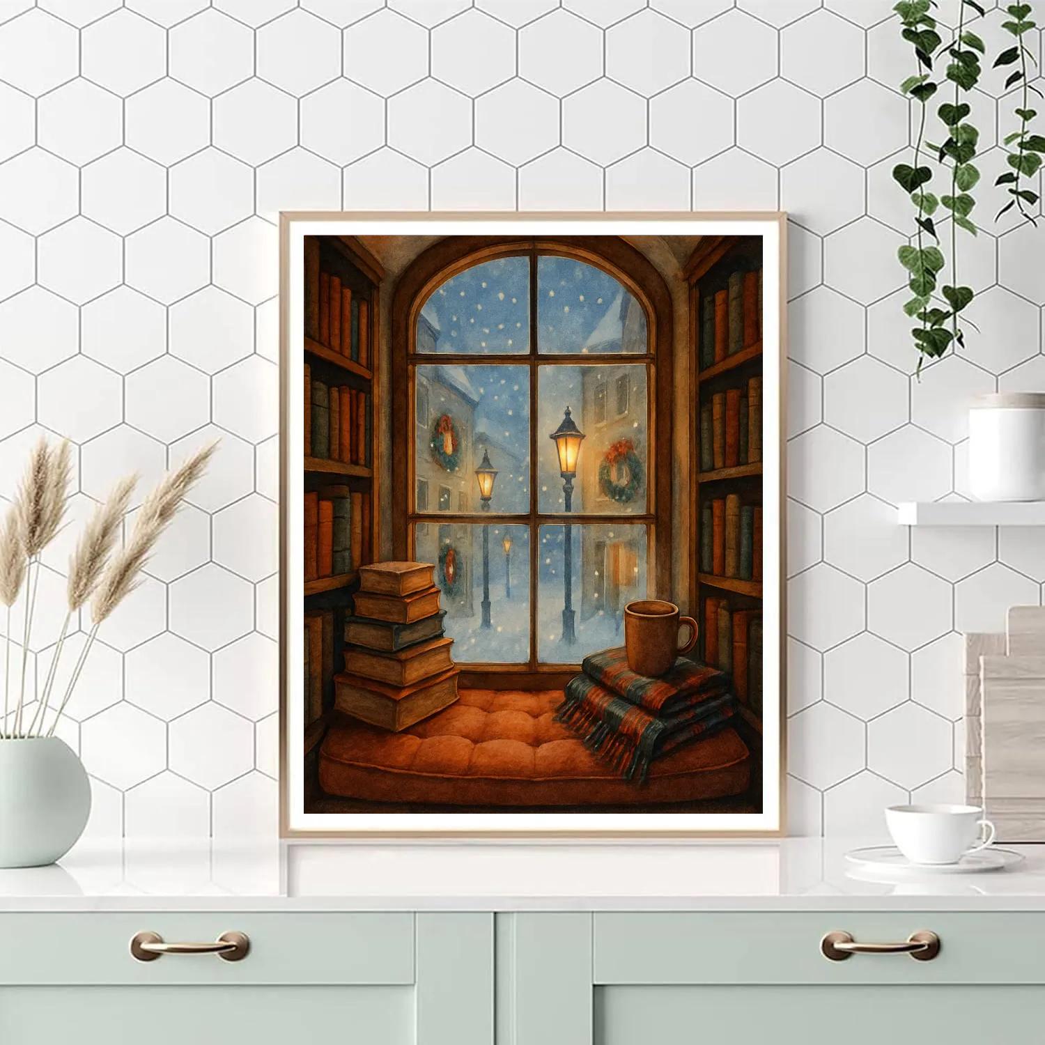 Snowy Library Window Nook paint by number