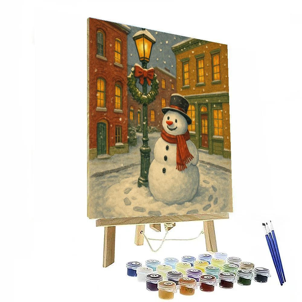 Jolly Snowman Street Corner paint by numbers