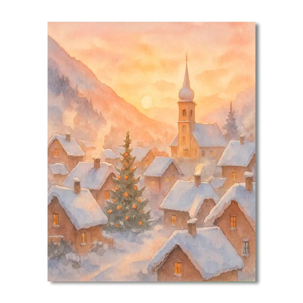 Alpine Christmas Morning Sunrise painting number kit