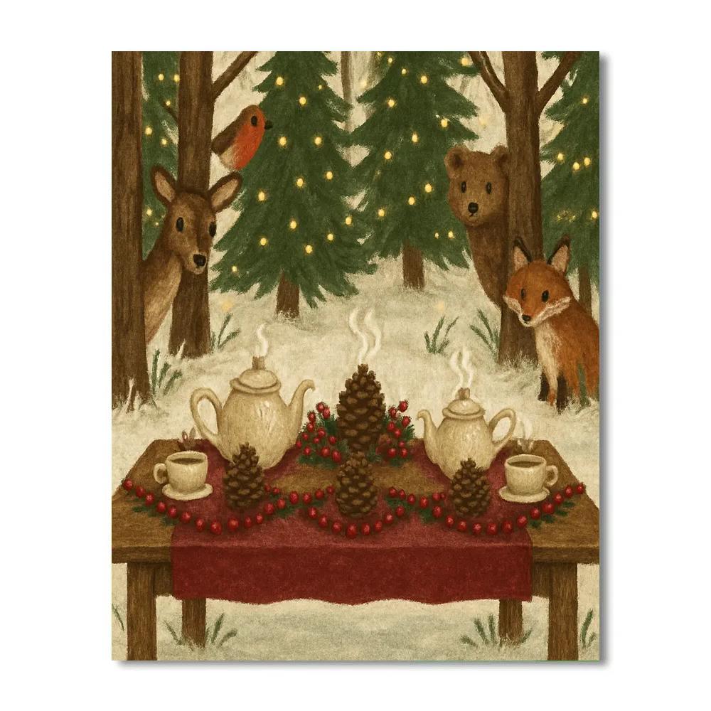 Midwinter Forest Tea Party painting number kit