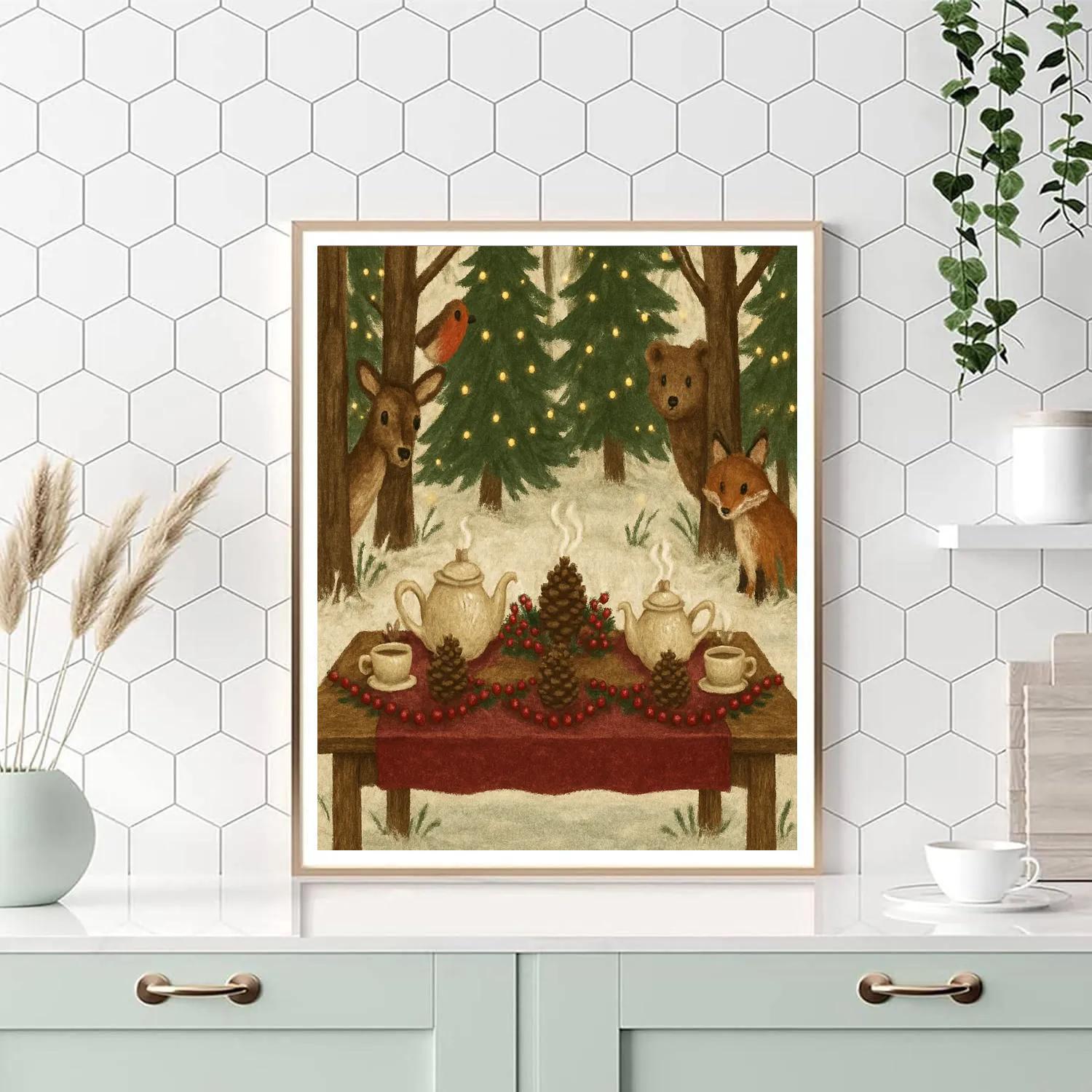 Midwinter Forest Tea Party painting number kit