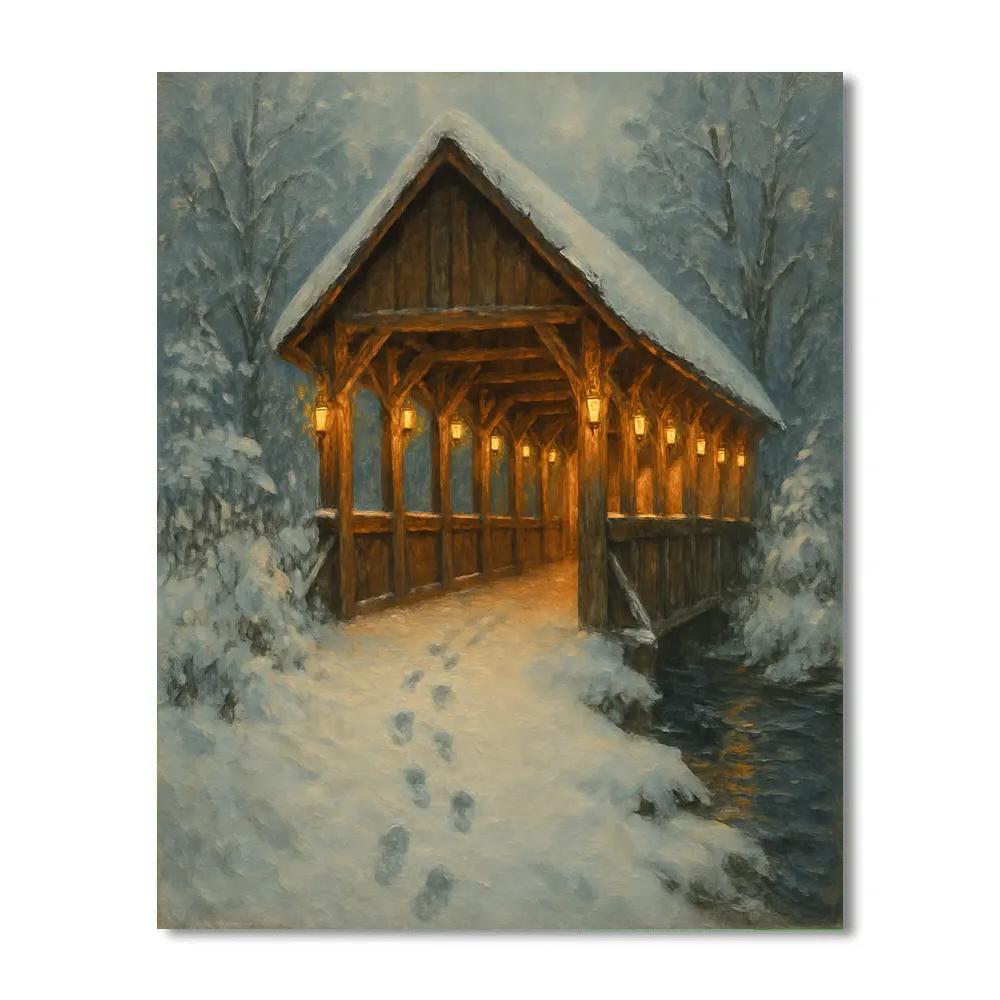 Christmas Lantern Covered Bridge Number painting