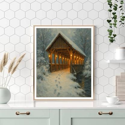 Christmas Lantern Covered Bridge Number painting