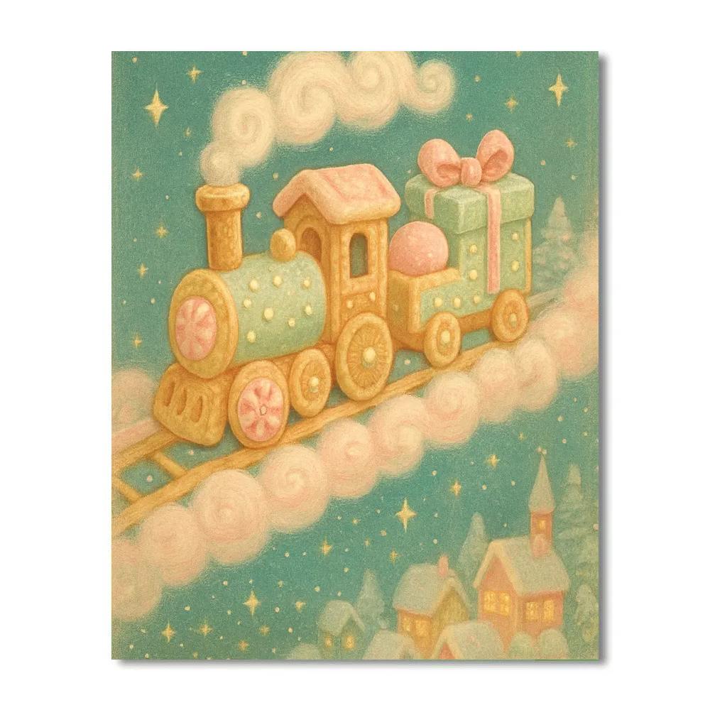 Christmas Train In The Clouds Painting by numbers kit