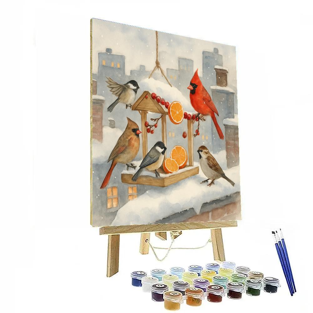 Rooftop Nest For Winter Birds Numbered painting kits