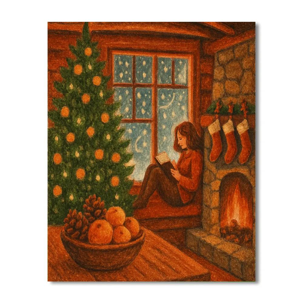 Pinecone Cabin Reading Night Paint by numbers art