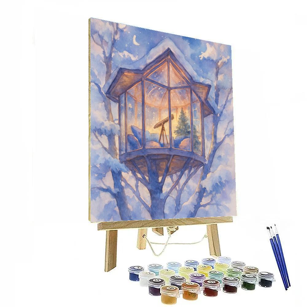 Snowflake Observatory Treehouse paint by numbers