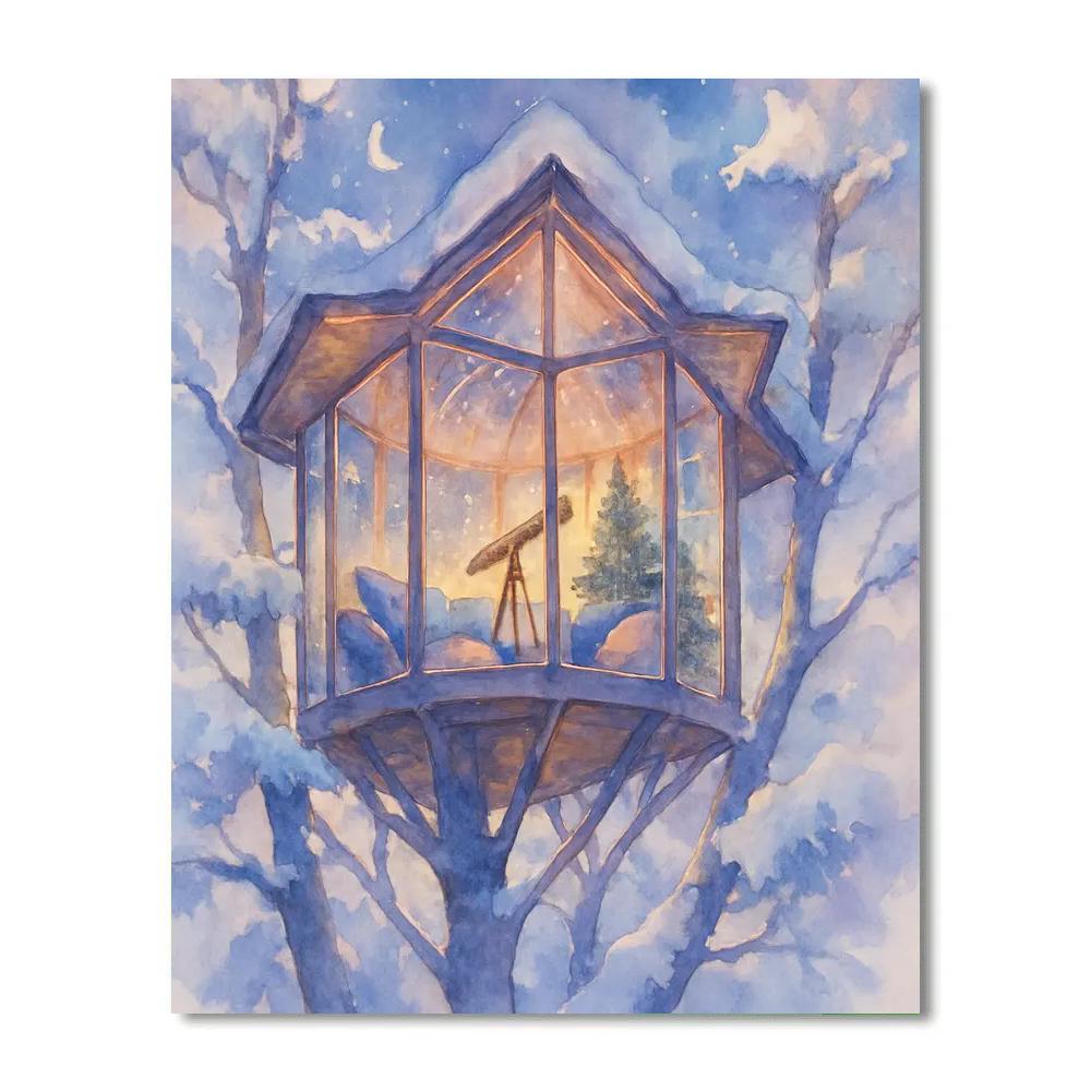 Snowflake Observatory Treehouse paint by numbers