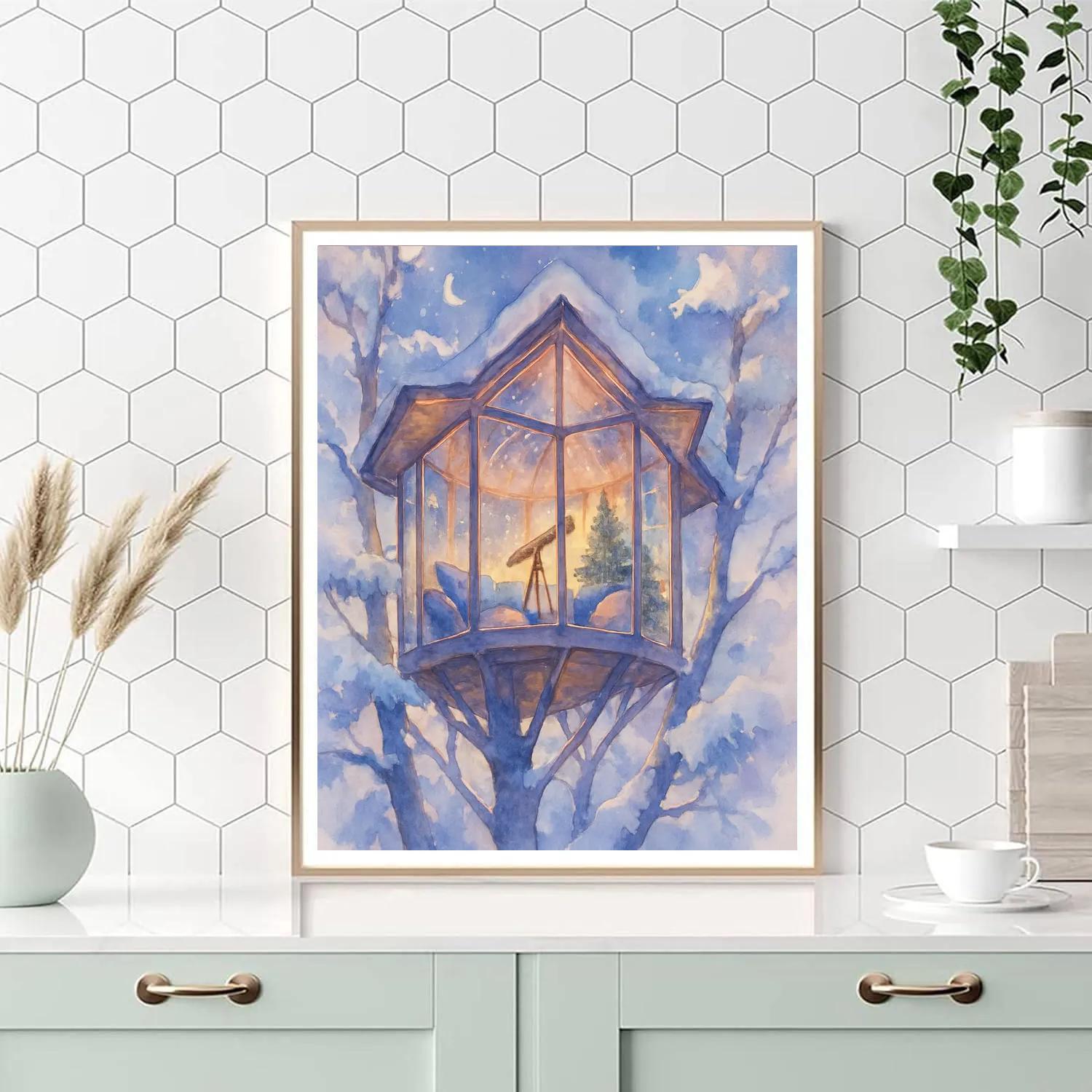 Snowflake Observatory Treehouse paint by numbers