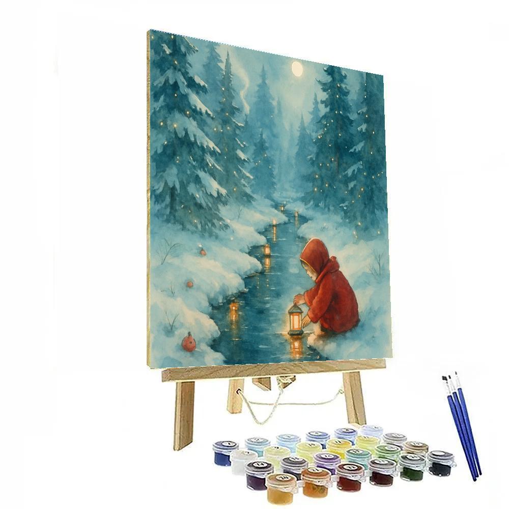 Christmas Lanterns Along The Forest Creek Painting by numbers kit