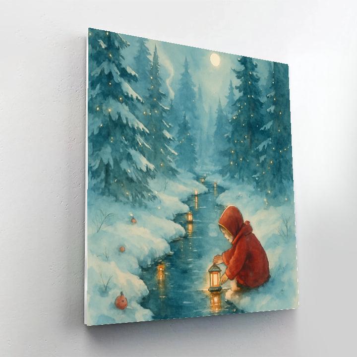 Christmas Lanterns Along The Forest Creek Painting by numbers kit