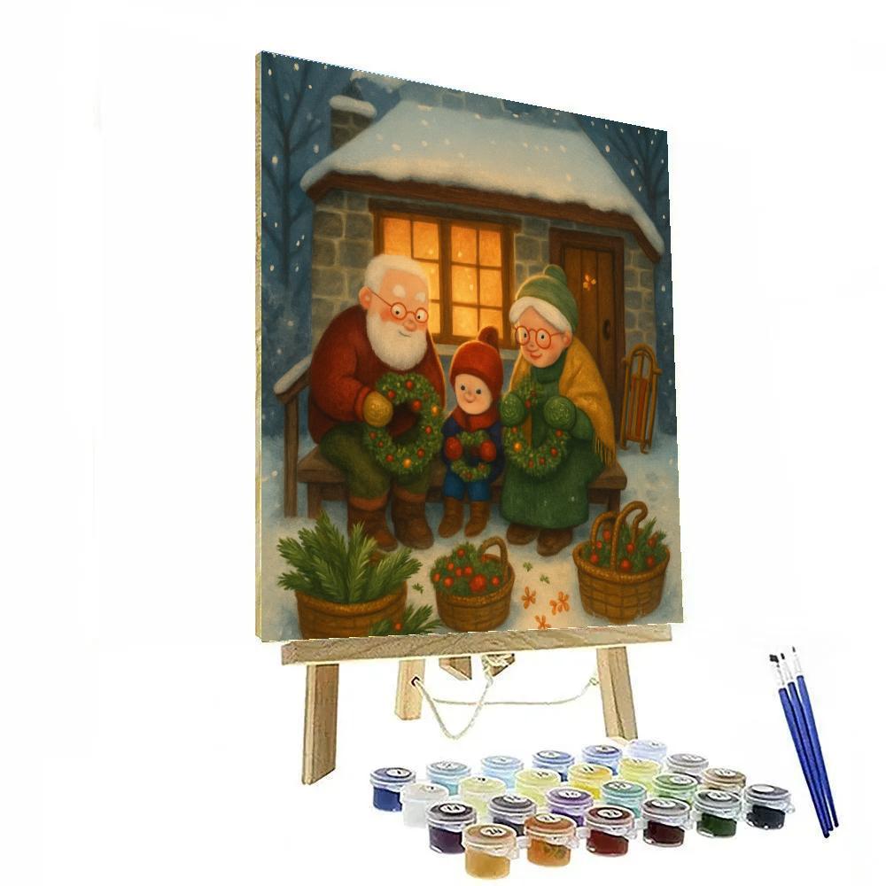Snowy Cottage Wreath Makers Painting by numbers kit