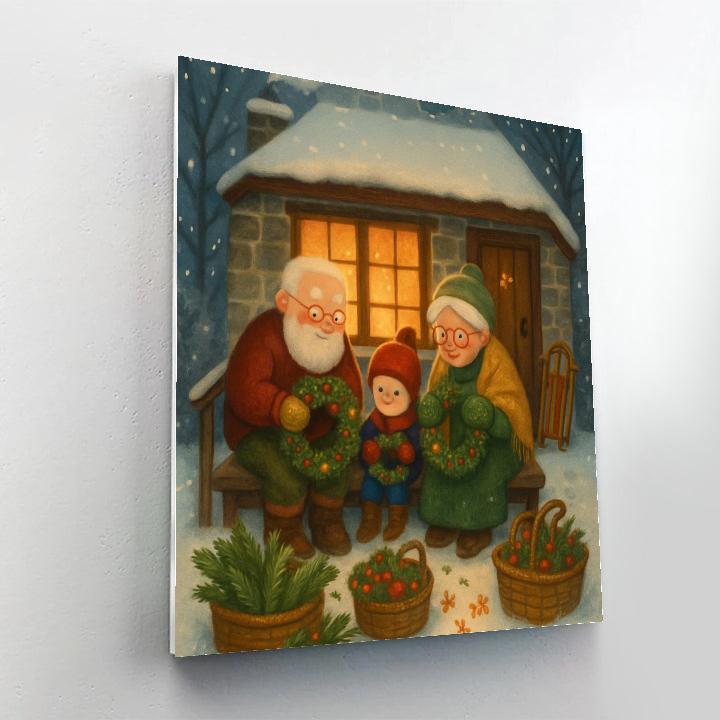 Snowy Cottage Wreath Makers Painting by numbers kit