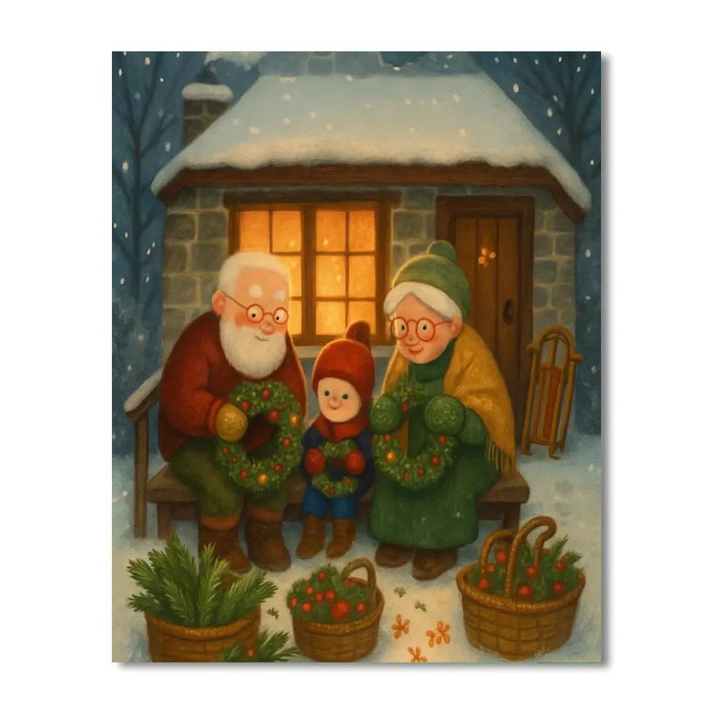 Snowy Cottage Wreath Makers Painting by numbers kit