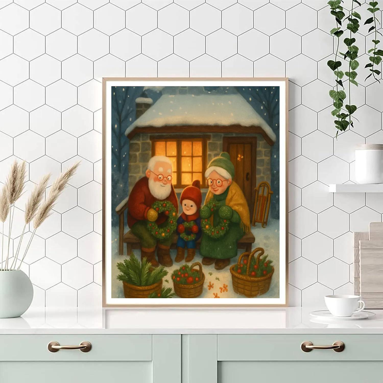 Snowy Cottage Wreath Makers Painting by numbers kit