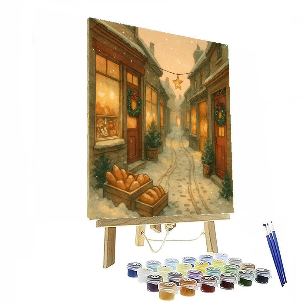 Christmas Bakery Street At Dawn Painting by numbers kit