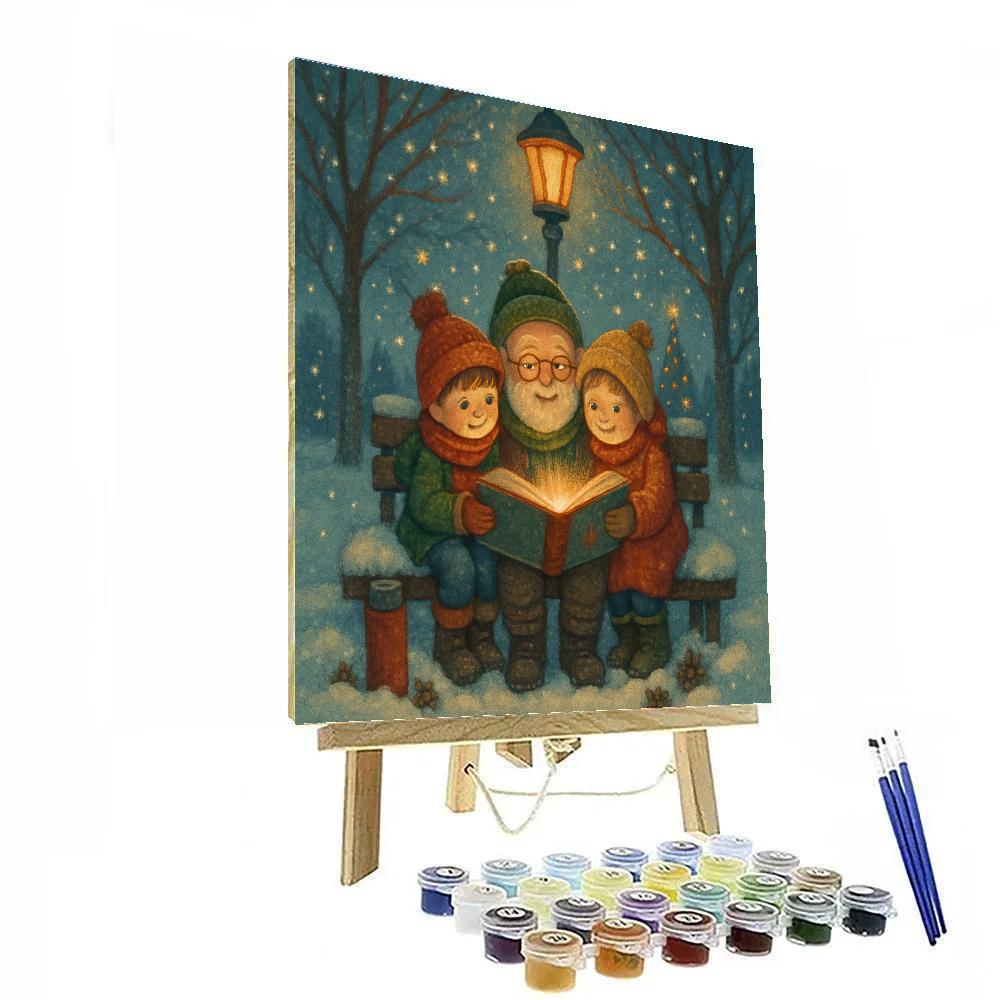 Snowy Park Bench Storytime painting number kit