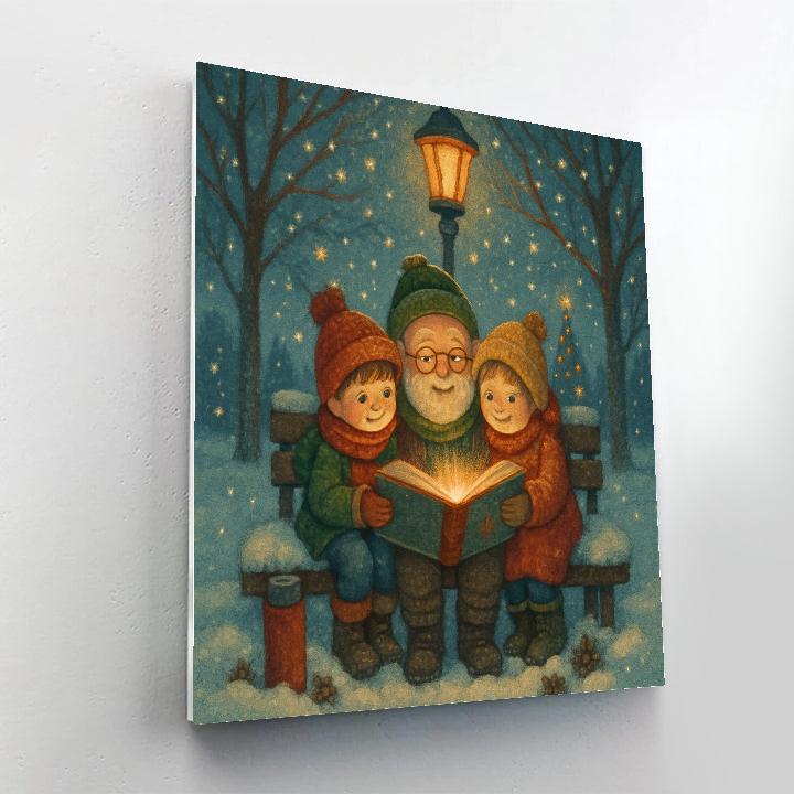 Snowy Park Bench Storytime painting number kit