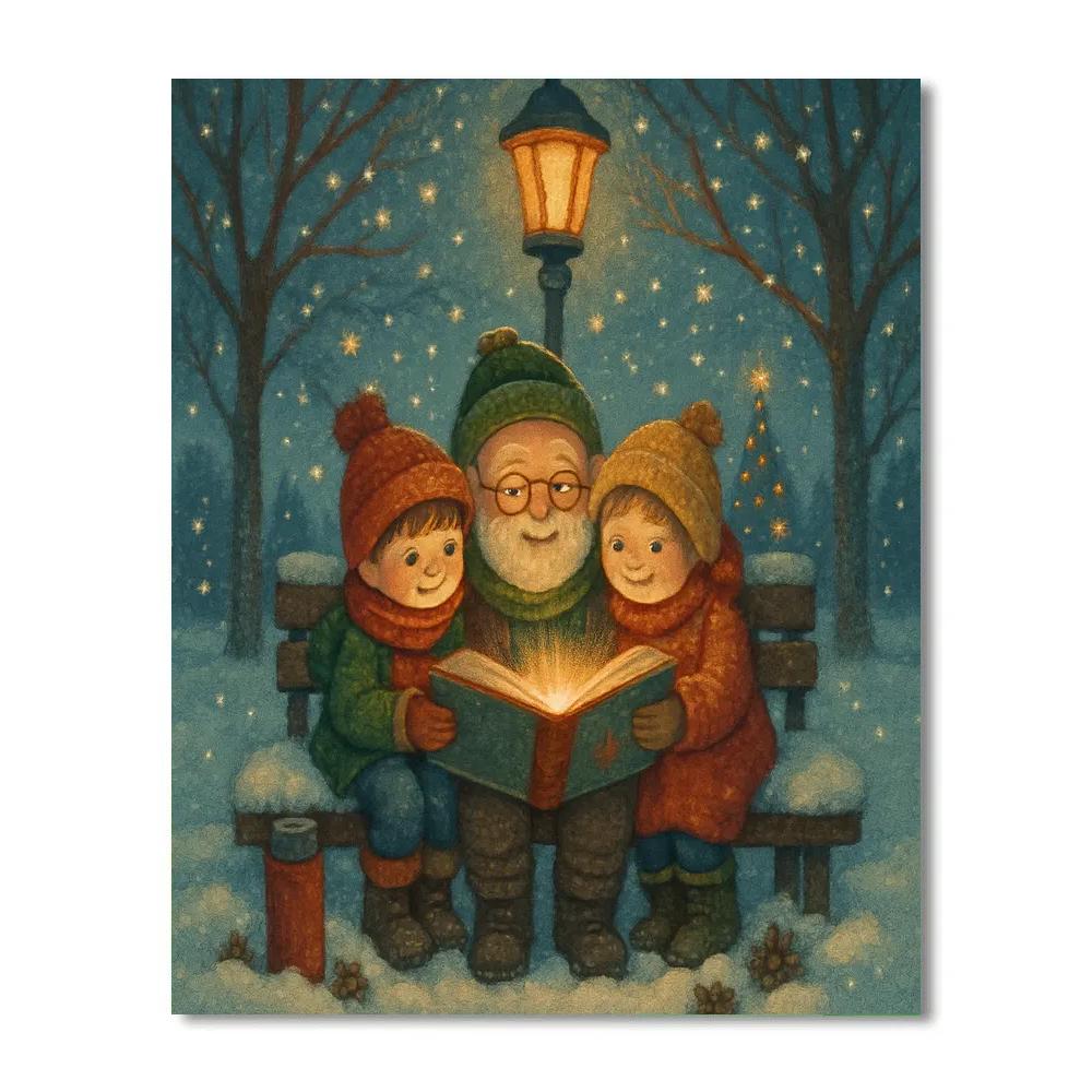 Snowy Park Bench Storytime painting number kit