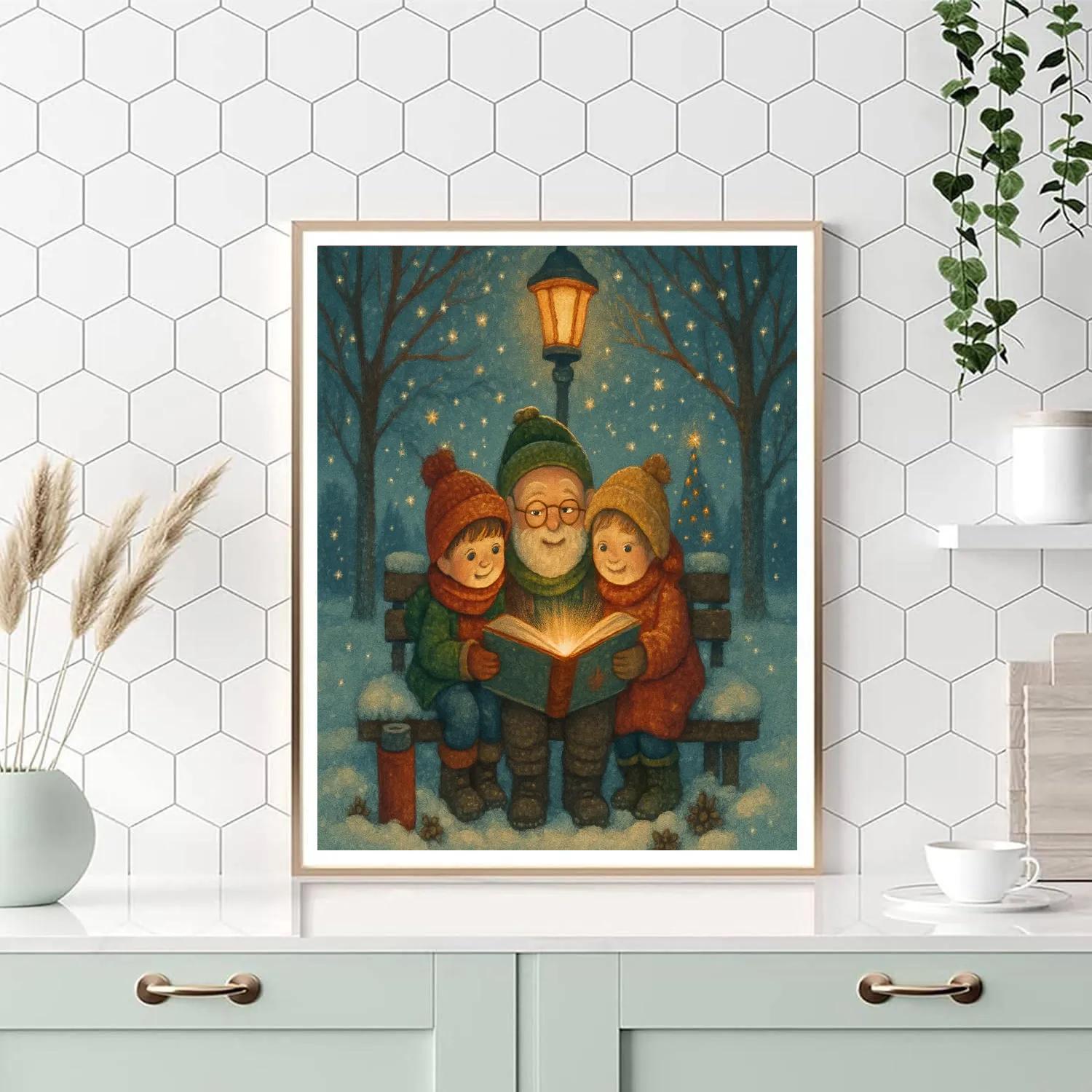 Snowy Park Bench Storytime painting number kit