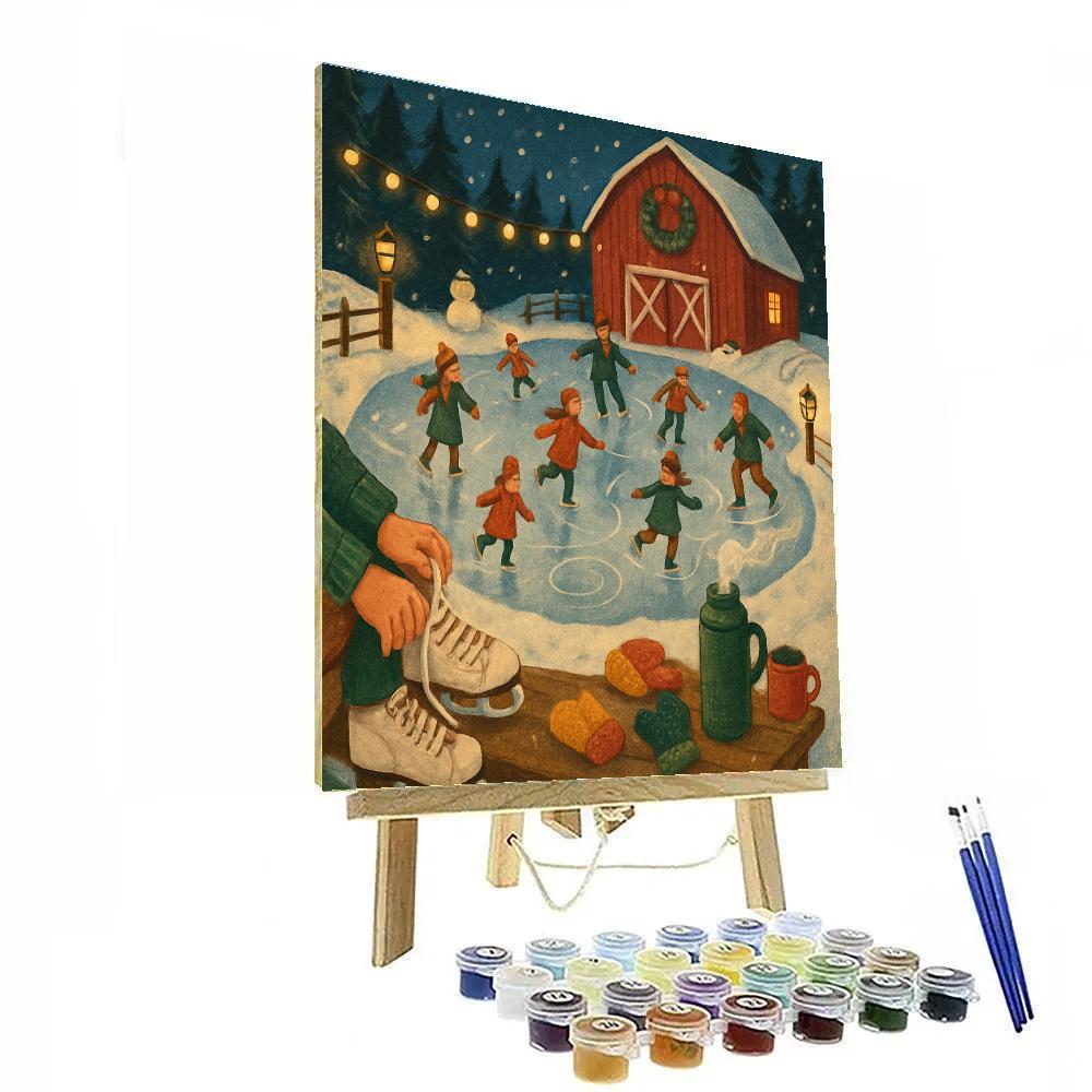 Holiday Skating Pond Behind The Barn Paint by numbers art