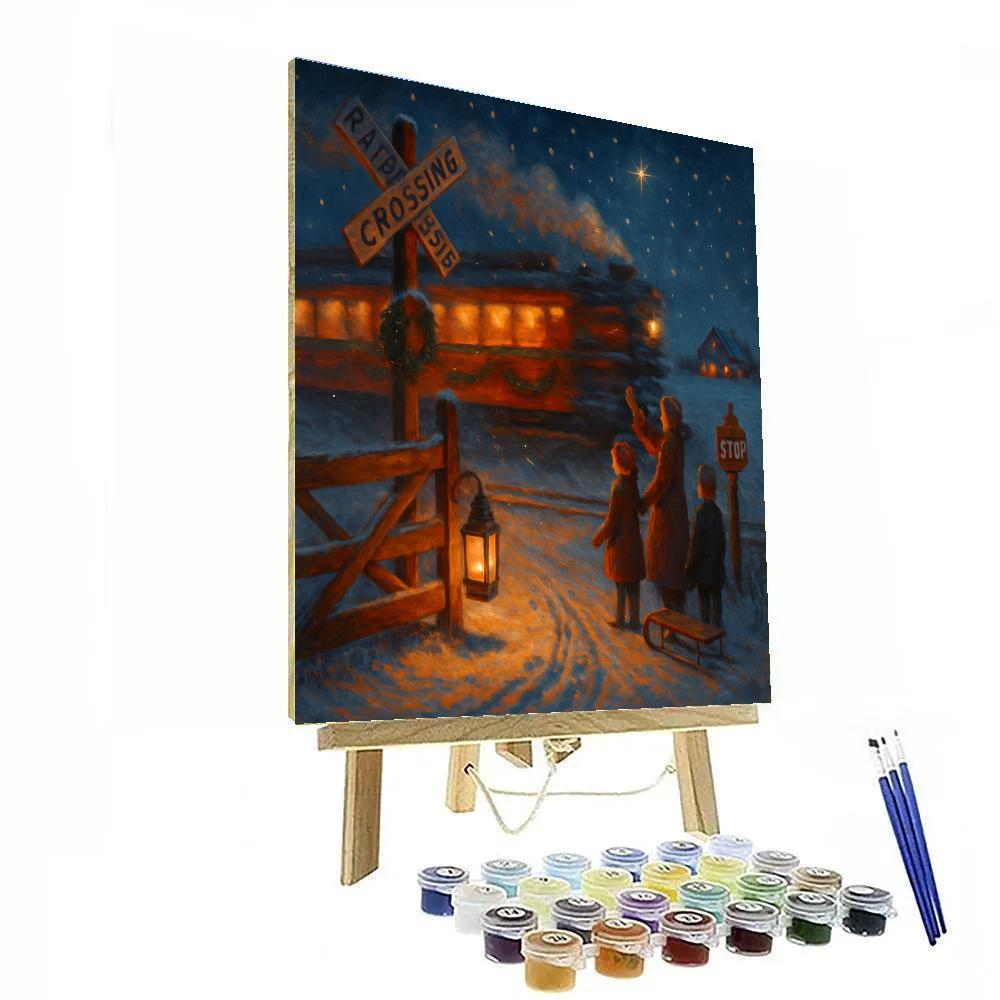 Holiday Railway Crossing Lantern Watch Number painting