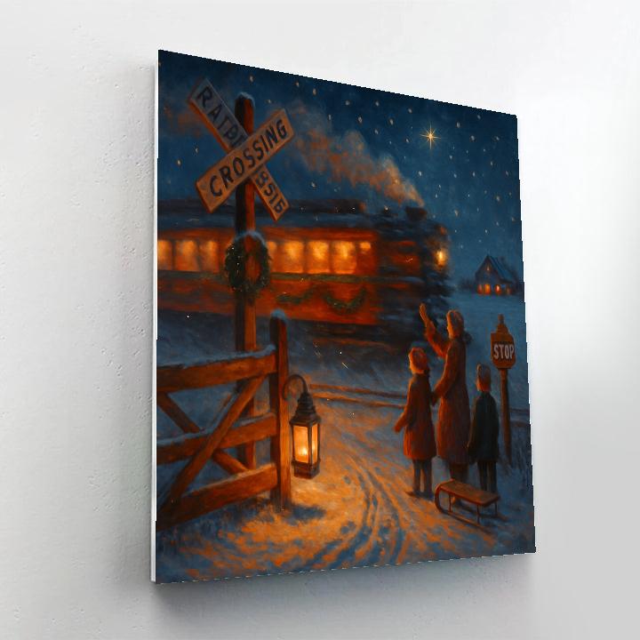 Holiday Railway Crossing Lantern Watch Number painting