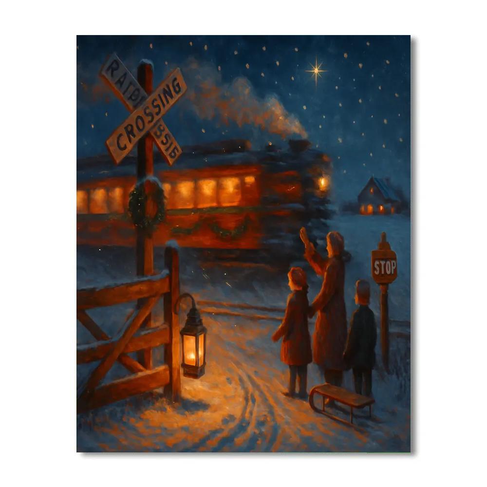 Holiday Railway Crossing Lantern Watch Number painting