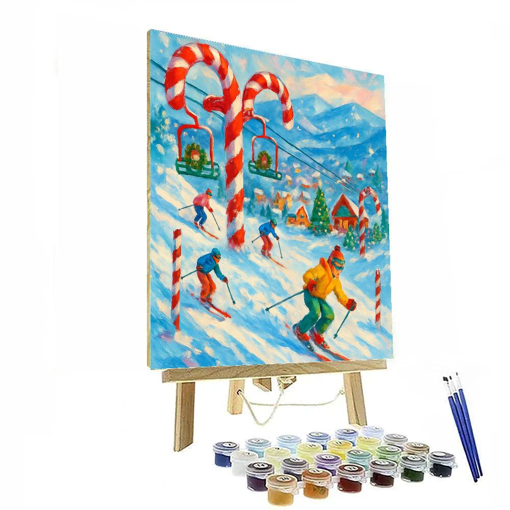 Candy Cane Ski Slope Village paint by numbers