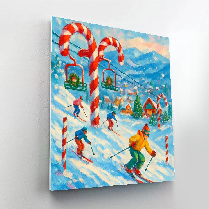 Candy Cane Ski Slope Village paint by numbers