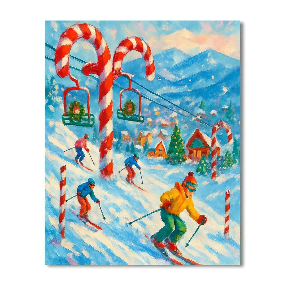 Candy Cane Ski Slope Village paint by numbers