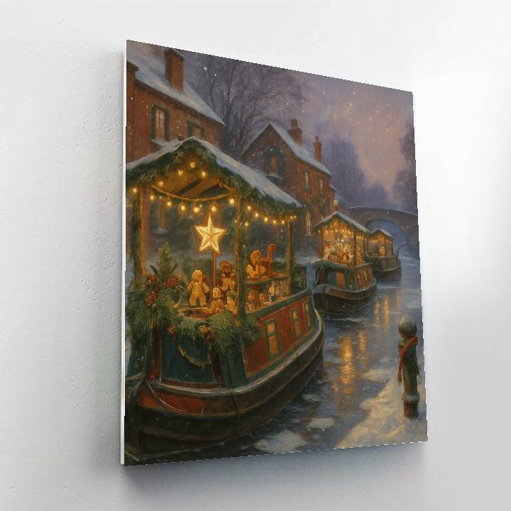 Snowy Canal Boat Christmas Market paint by numbers
