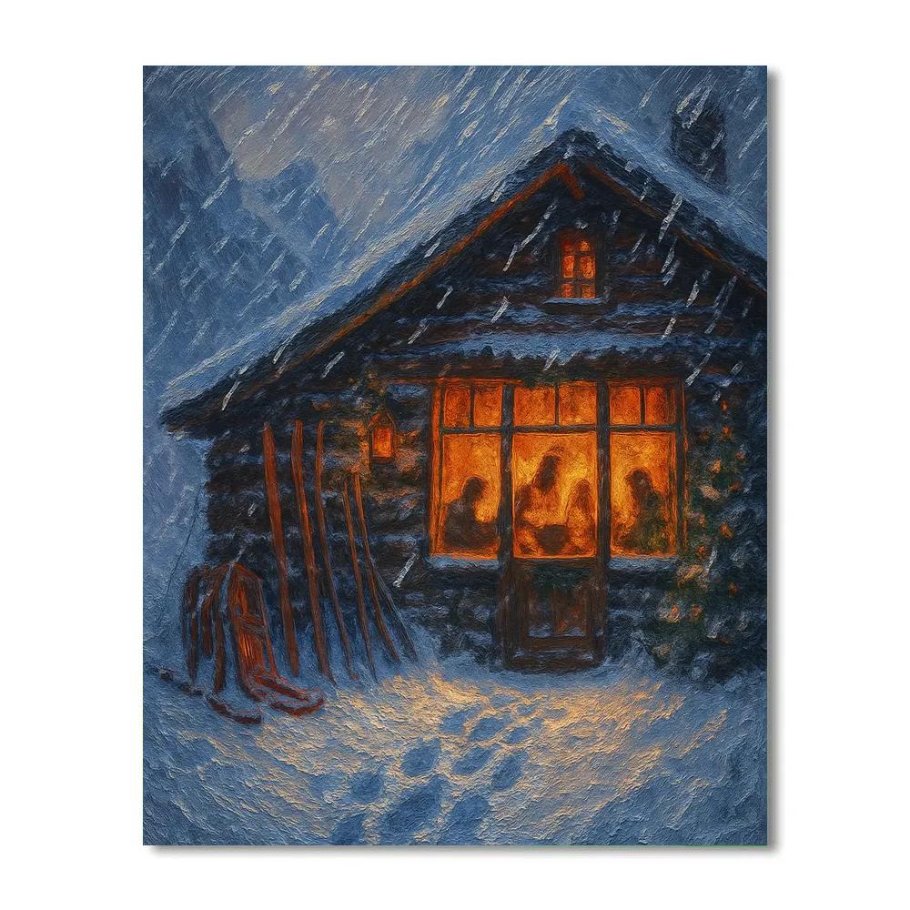 Christmas Eve Mountain Rescue Lodge paint by color