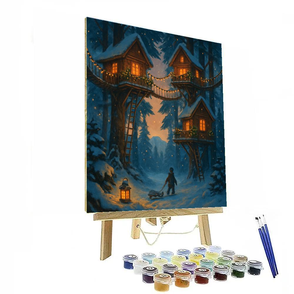 Snowbound Treehouse Village At Dusk DIY paint by numbers