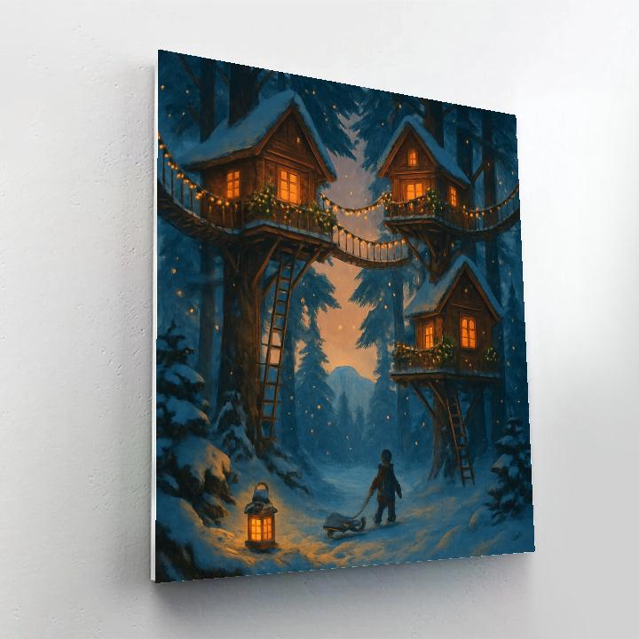 Snowbound Treehouse Village At Dusk DIY paint by numbers